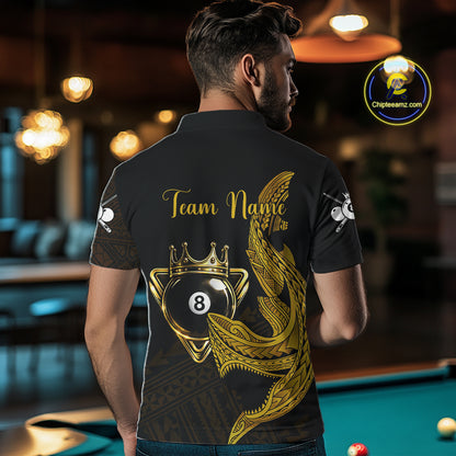 Gold 8 Ball Crown Men's Billiard Polo & 1/4 Zip Shirt Custom Tribal Billiard Attire Gifts NYN2345