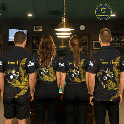 Gold 8 Ball Crown Men's Billiard Polo & 1/4 Zip Shirt Custom Tribal Billiard Attire Gifts NYN2345