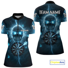 Load image into Gallery viewer, Custom Blue Skull Butterflies Lightning Dartboard Women Darts Quarter-Zip Shirt, Dart Jerseys NYN1842