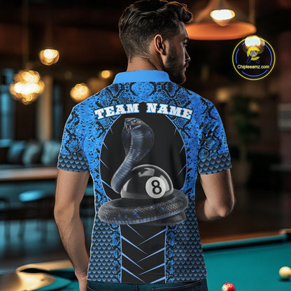 Personalized Cobra Snake Men Billiard Team Shirt Blue 8 Ball Billiard Polo & 1/4 Zip Attire NYN2365