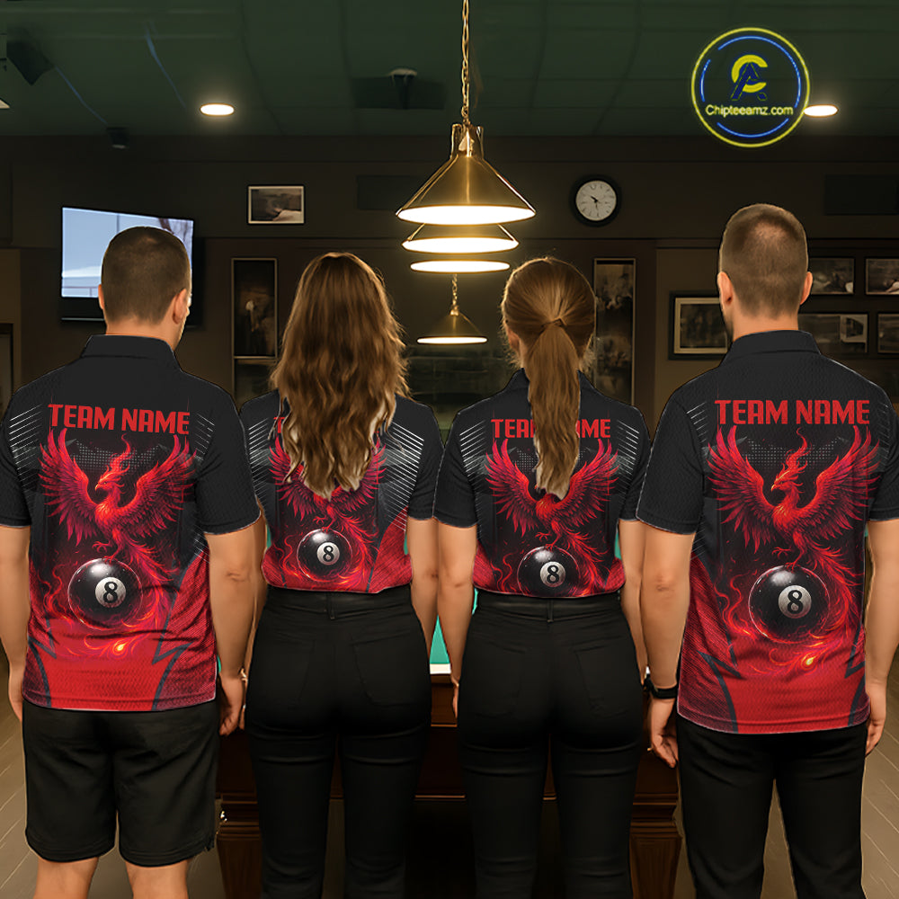 Black & Red 8 Ball Men Billiard Shirt Personalized Phoenix Billiard Polo & 1/4 Zip Apparel NYN2366