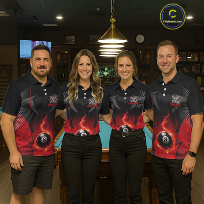Black & Red 8 Ball Men Billiard Shirt Personalized Phoenix Billiard Polo & 1/4 Zip Apparel NYN2366