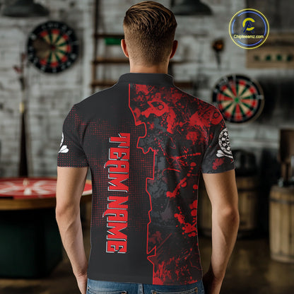 Custom Black And Red Grunge Dartboard Dart Shirts For Men Outfits Dart Team Jerseys NYN0066