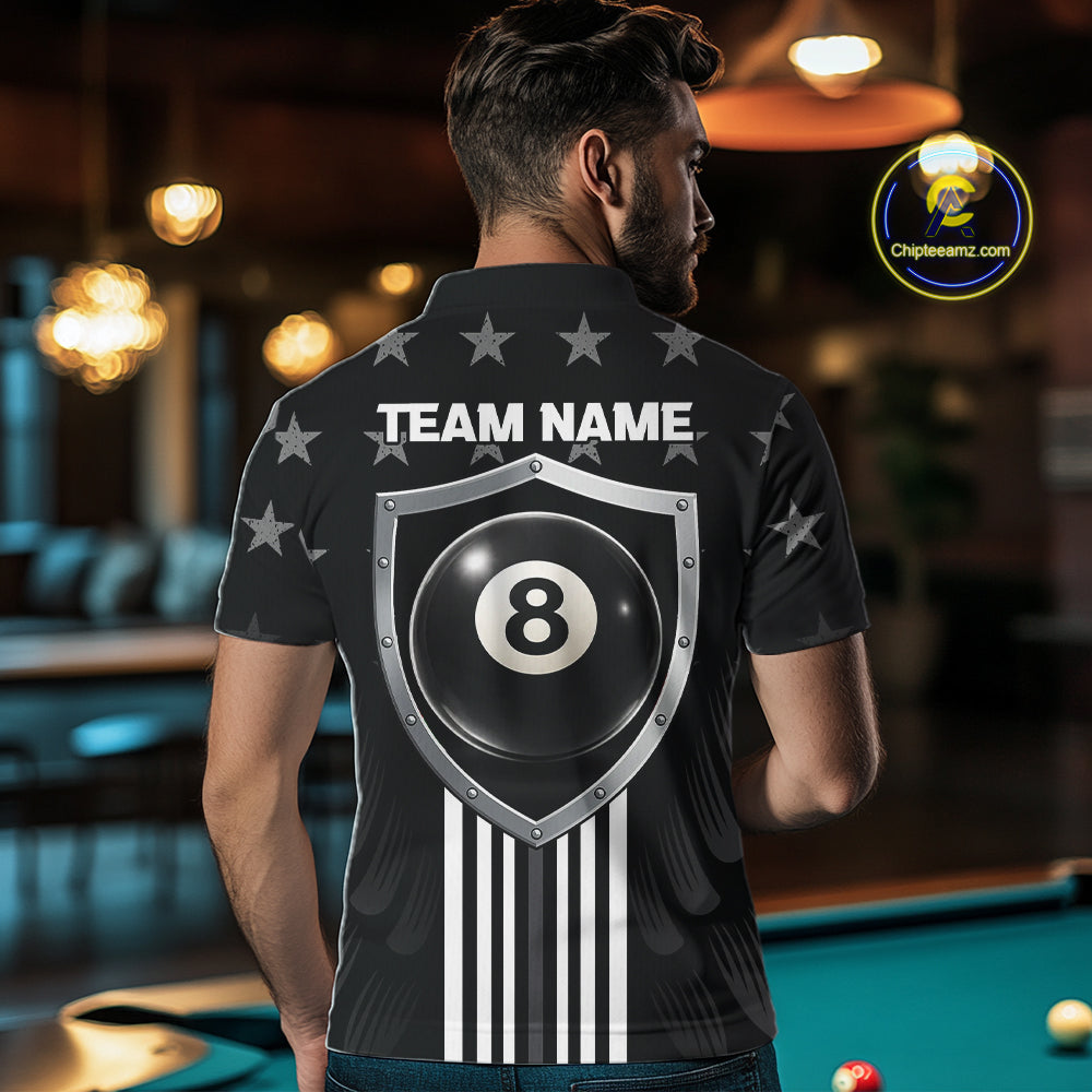Black Stars 8 Ball Pool Men Billiard Team Shirt Personalized Polo & 1/4-Zip Billiard Gifts NYN2381
