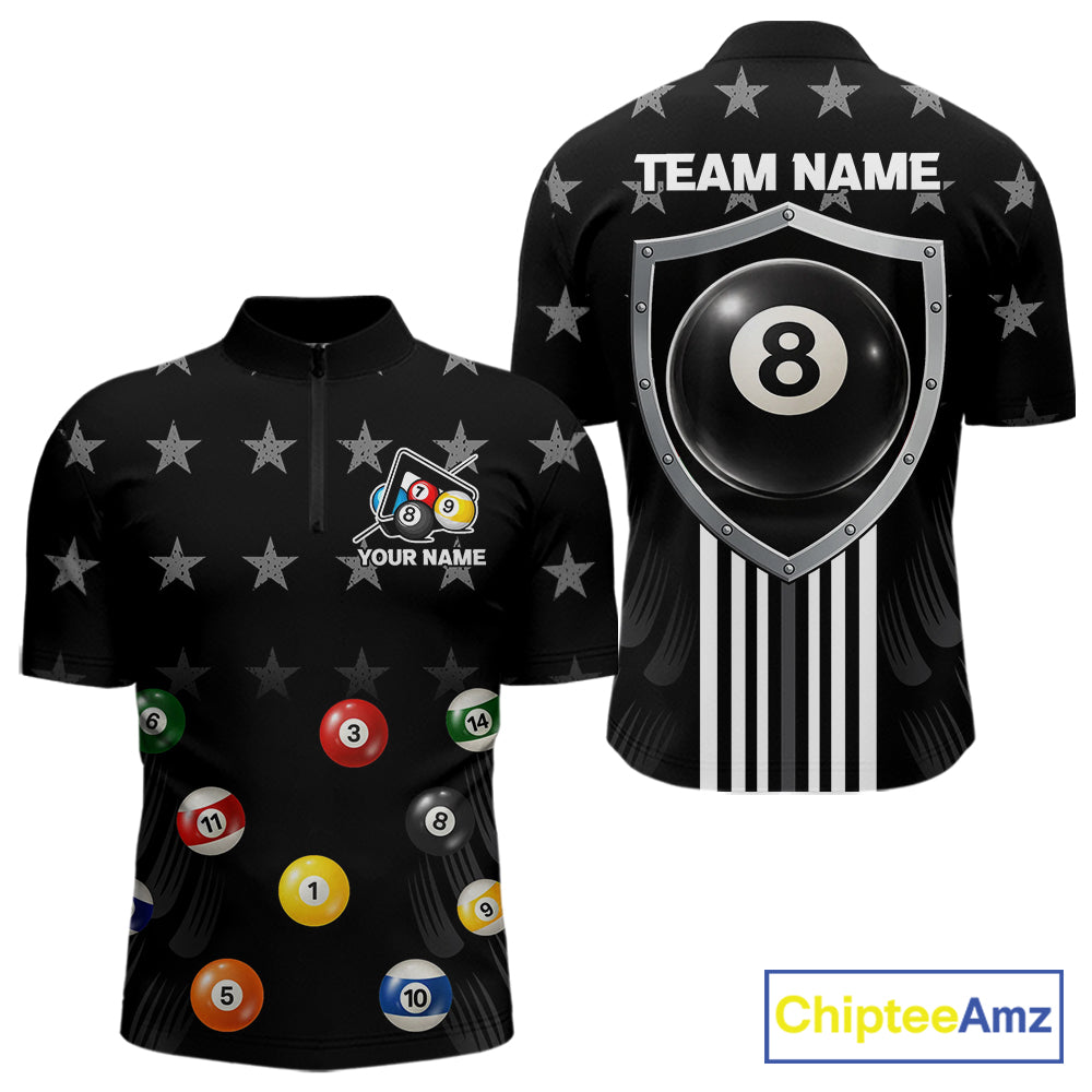 Black Stars 8 Ball Pool Men Billiard Team Shirt Personalized Polo & 1/4-Zip Billiard Gifts NYN2381