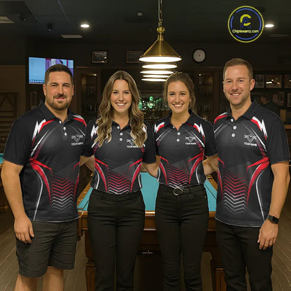 Black & Red Ball Pool Team Shirts Women's Billiard Polo & 1/4-Zip Personalized Billiard Gifts NYN2396