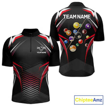 Load image into Gallery viewer, Black &amp; Red Ball Pool Team Shirts Men's Billiard Polo &amp; 1/4-Zip Personalized Billiard Gifts NYN2396