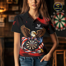 Load image into Gallery viewer, Personalized Red Grunge US Flag Eagle Dart Shirts For Women Patriotic Dart Polo &amp; 1/4-Zip Jersey NYN2780