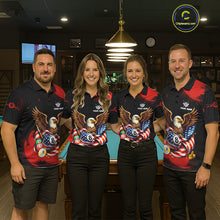 Load image into Gallery viewer, Custom Red Grunge US Flag Eagle Billiard Pool Shirts For Women 8 Ball Patriotic Billiard Team Attire NYN2781