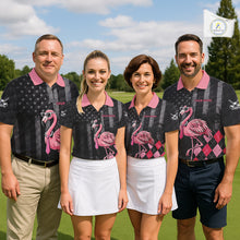 Load image into Gallery viewer, Custom Black Patriotic Golf Polo Shirts For Men, Funny Flamingo Best Golf Clothing Shirts NYN2995