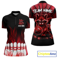 Load image into Gallery viewer, Red Flames Funny Raccoon Bowling Shirt For Women Custom Bowling Team Jersey For Bowlers