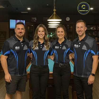 Black And Blue 8 Ball Pool Men Billiard Polo & 1/4-Zip Shirt Custom Pool Team Billiard Shirts NYN2401