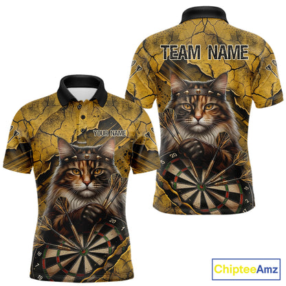 Funny Cat Cracked Darts Shirt For Men Custom Yellow Grunge Darts Team Jersey, Darts Gifts NYN3006