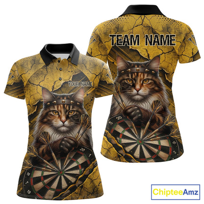 Funny Cat Cracked Darts Shirt For Women Custom Yellow Grunge Darts Team Jersey, Darts Gifts NYN3006