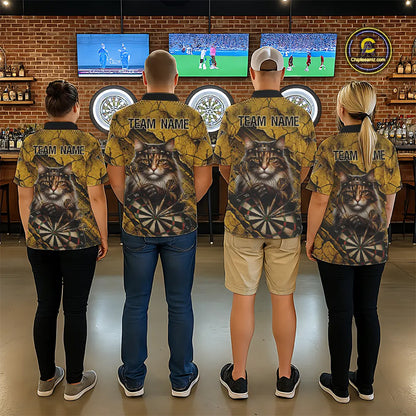 Funny Cat Cracked Darts Shirt For Men Custom Yellow Grunge Darts Team Jersey, Darts Gifts NYN3006