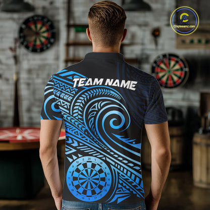 Black Blue Tribal Pattern Men Darts Polo & 1/4-Zip Shirt Personalized Tribal Dart Team Appeal NYN3007