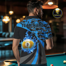 Load image into Gallery viewer, Flame 8 Ball &amp; 9 Ball Billiard Pool Shirt For Men Custom Black And Blue Camo Billiard Team Attire NYN3431