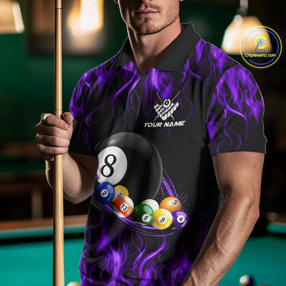 Fire Flame 8 Ball Billiard Pool Shirt For Men Custom Purple Light Billiard Ball Team Jersey NYN3433