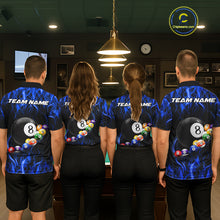 Load image into Gallery viewer, Fire Flame 8 Ball Billiard Pool Shirt For Men Custom Blue Light Billiard Ball Team Jersey NYN3434