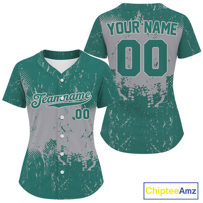 Custom Grey And Green Grunge Baseball Ball Shirt For Women Baseball Team Jerseys NYN1591