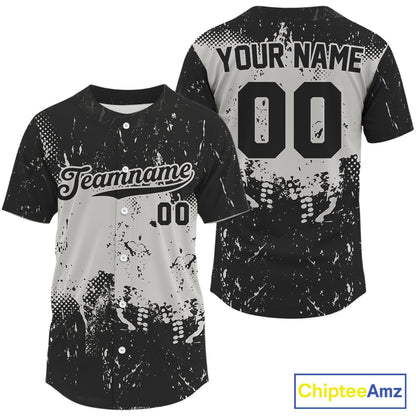 Custom Black White Grunge Baseball Ball Shirt For Men Baseball Team Jerseys NYN1592