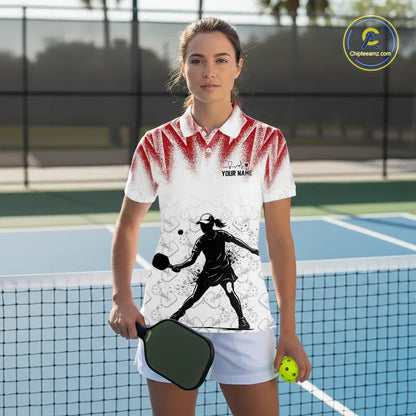 Custom White And Red Grunge Pickleball Paddle League Jerseys Women Pickleball Team Shirts NYN2140