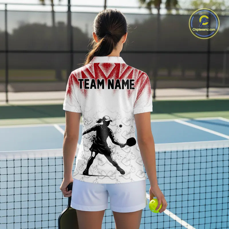 Custom White And Red Grunge Pickleball Paddle League Jerseys Women Pickleball Team Shirts NYN2140