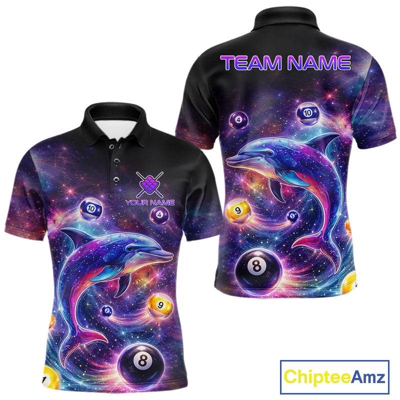 Funny Dolphin Rainbow Galaxy Pool Ball Billiard Shirt For Men Personalized Billiard Team Apparel NYN2637