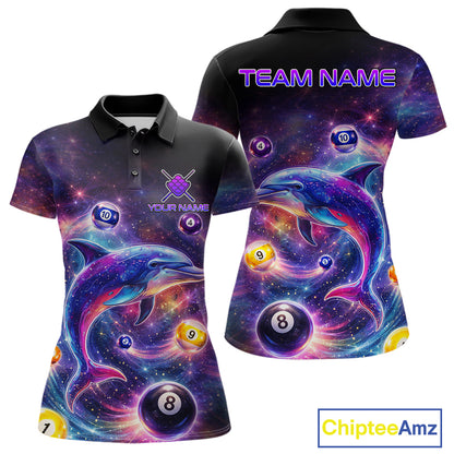 Funny Dolphin Rainbow Galaxy Pool Ball Billiard Shirt For Women Personalized Billiard Team Apparel NYN2637