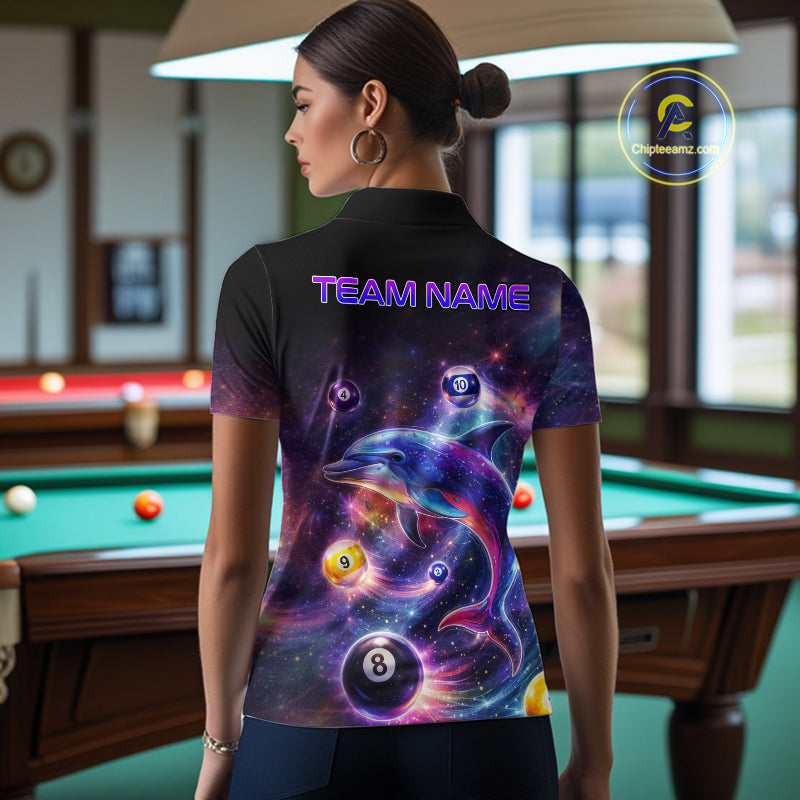 Funny Dolphin Rainbow Galaxy Pool Ball Billiard Shirt For Women Personalized Billiard Team Apparel NYN2637