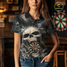 Load image into Gallery viewer, Grunge Horror Grey Skull Vintage Dartboard &amp; Arrow Women Darts Polo Shirt Custom Dart League Shirts NYN2642
