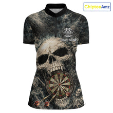 Load image into Gallery viewer, Grunge Horror Grey Skull Vintage Dartboard &amp; Arrow Women Darts 1/4-Zip Shirt Custom Dart League Shirts NYN2642