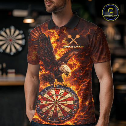 Fire Flame Eagle Red-Blue Cracked Dartboard Men Darts Polo Shirt Custom Dart League Shirts NYN2644