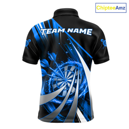 Custom Blue Flaming Dartboard & Arrow Men Darts Polo & 1/4-Zip Shirts Dart Team Jerseys NYN2799