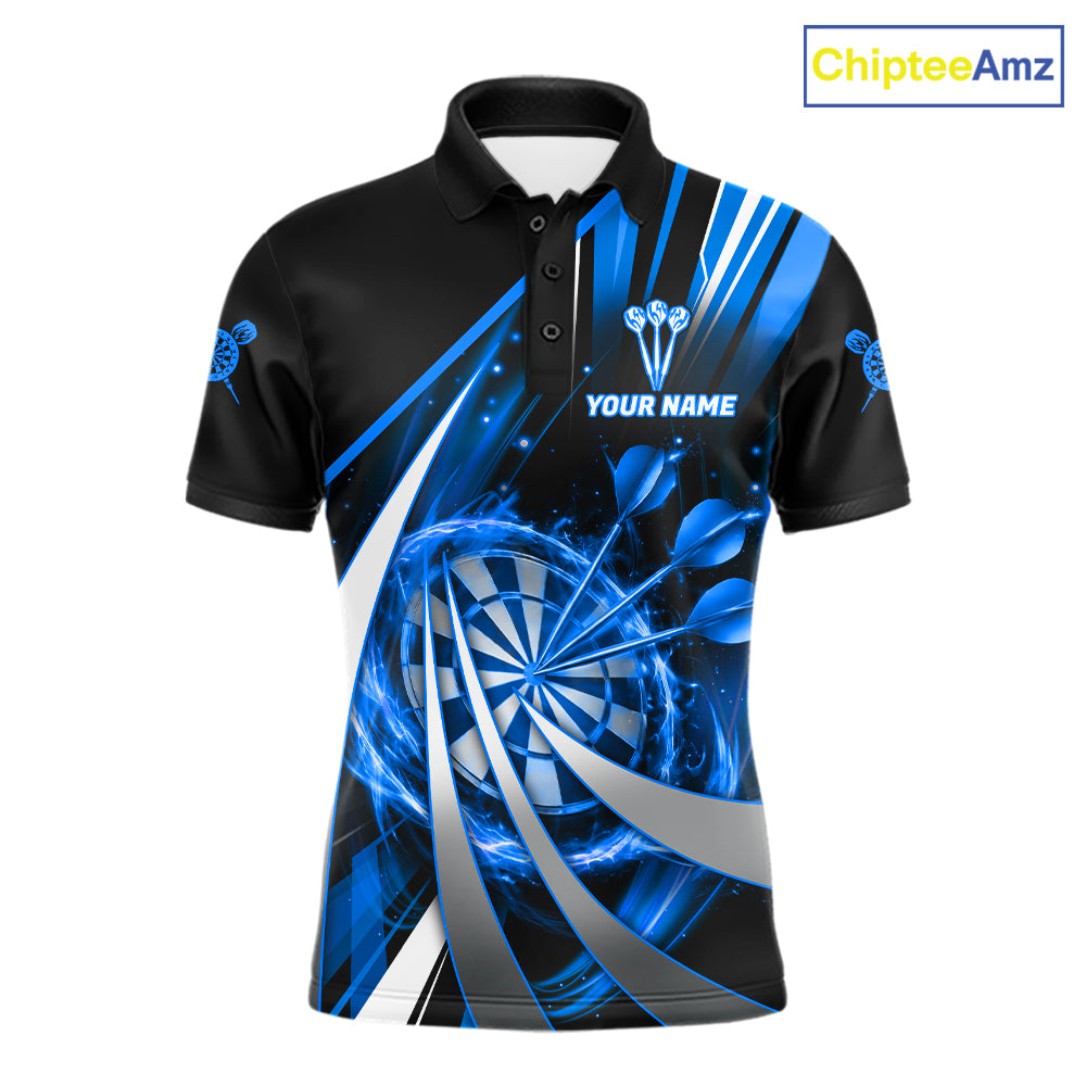 Custom Blue Flaming Dartboard & Arrow Men Darts Polo & 1/4-Zip Shirts Dart Team Jerseys NYN2799