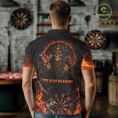 Personalized Grim Reaper Red Flames Smoke Dartboard Darts Shirts For Men Dart Team Jerseys NYN2803