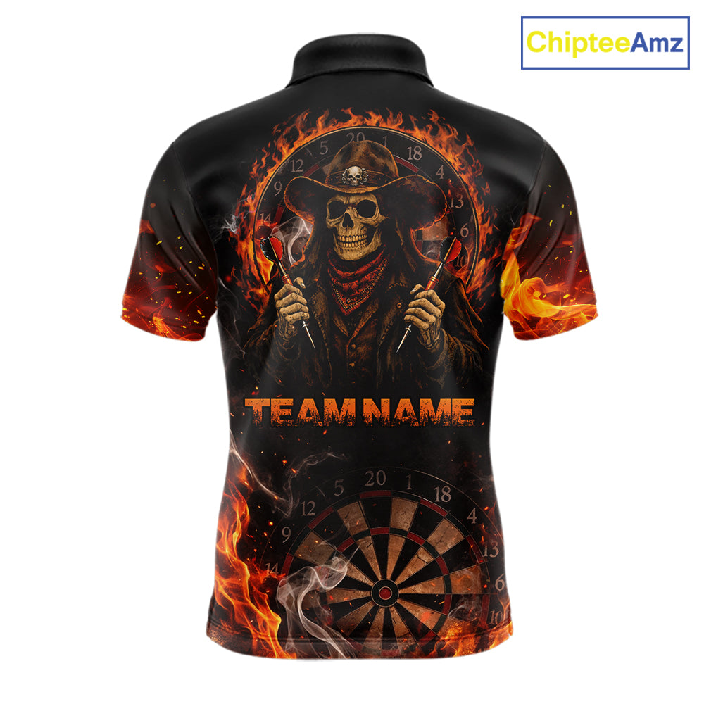 Personalized Grim Reaper Red Flames Smoke Dartboard Darts Shirts For Men Dart Team Jerseys NYN2803