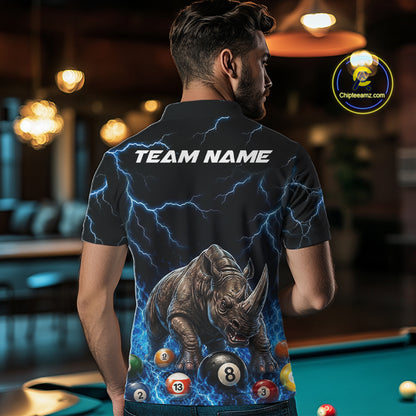 Funny Rhino Billiard 8 Ball Pool Shirt For Men Custom Thunder Lightning Billiard Team Jersey | Blue NYN3436