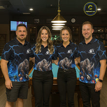 Load image into Gallery viewer, Funny Rhino Billiard 8 Ball Pool Shirt For Men Custom Thunder Lightning Billiard Team Jersey | Blue NYN3436