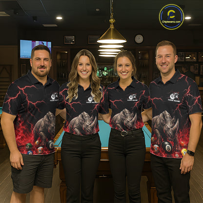 Funny Rhino Billiard 8 Ball Pool Shirt For Women Custom Thunder Lightning Billiard Team Jersey | Red NYN3437