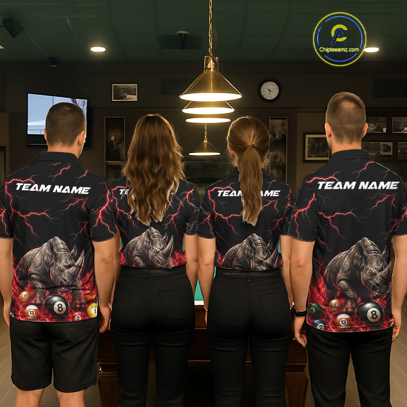 Funny Rhino Billiard 8 Ball Pool Shirt For Women Custom Thunder Lightning Billiard Team Jersey | Red NYN3437