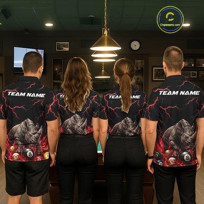 Funny Rhino Billiard 8 Ball Pool Shirt For Women Custom Thunder Lightning Billiard Team Jersey | Red NYN3437