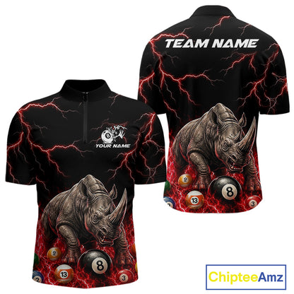 Funny rhino billiard 8 ball pool shirt for men custom thunder lightning billiard jersey red