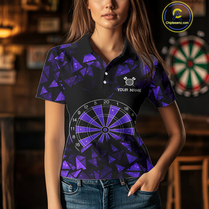 Custom Black & Purple Geometric Dartboard Dart Polo Shirt For Women Outfits Dart Jerseys NYN1606