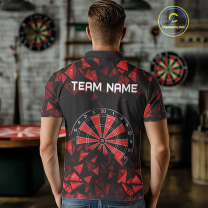 Custom Black & Red Geometric Dartboard Dart Polo Shirt For Men Outfits Dart Jerseys NYN1607