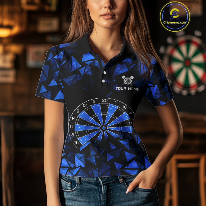 Custom Black Blue Geometric Dartboard Dart Polo Shirt For Women Outfits Dart Jerseys NYN1608
