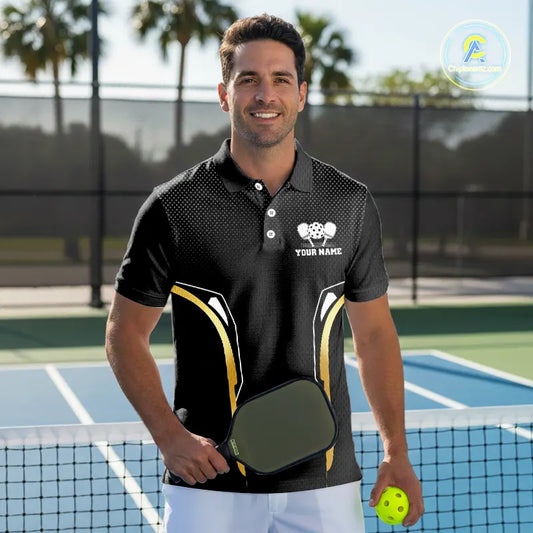 Custom Black & Gold Pickleball Paddle & Ball Team Jerseys Pickleball League Shirts For Men NYN2157