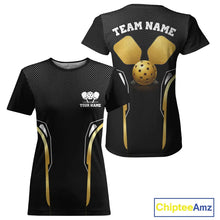 Load image into Gallery viewer, Custom Black &amp; Gold Pickleball Paddle &amp; Ball Team Jerseys Pickleball League Shirts For Women  NYN2157