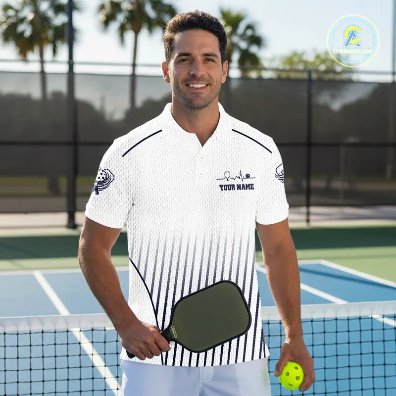 Custom White And Blue Stripes Pickleball League Jerseys Men Pickleball Paddle Team Shirts NYN2162