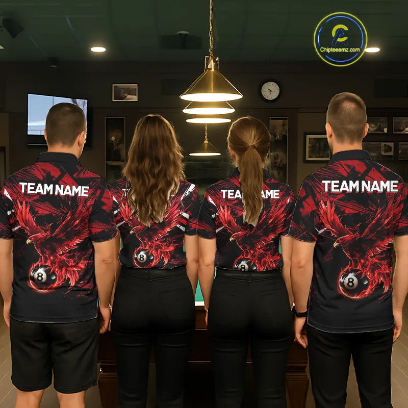 Eagle Red Flames 8 Ball Pool Polo & 1/4-Zip Shirt For Women Personalized Balls Billiard Gifts NYN2423